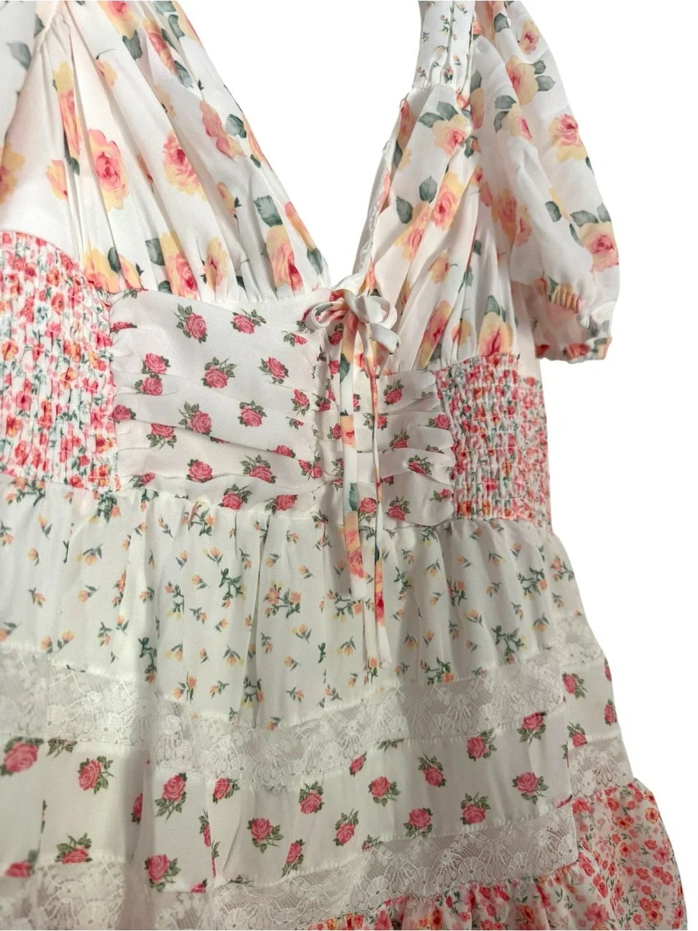 Altar’d State NWT Floral Tiered Mini Dress in White and Pink - Picture 5 of 10
